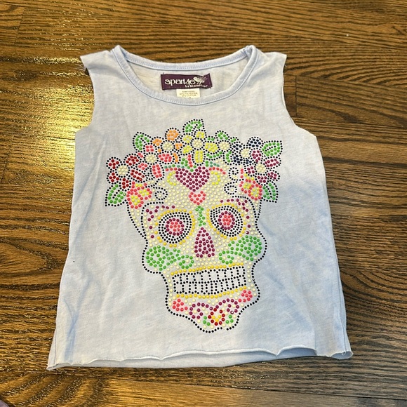 Sparkle by stoopher light blue tank top with skull design. Size 2. - Picture 1 of 1